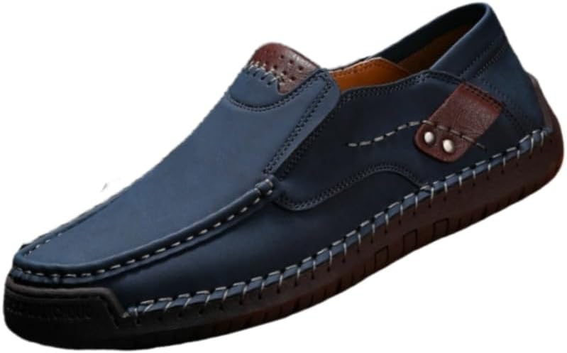 

Мужские лоферы большого размера из искусственной кожи с плоской подошвой - эластичная EVA стелька и противоскользящая подошва для делового и повседневного ношения Spkfhd, синий