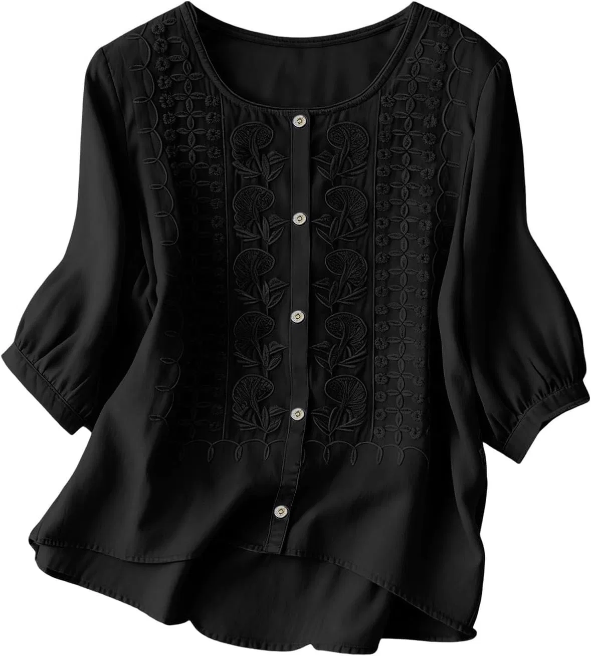 Блуза, круглая горловина, короткий рукав, Oversize, черный