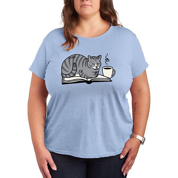 

Футболка с принтом "кофе и кот на книге" Plus size Licensed Character, Heather Chambray Blue, Коричневый, Футболка с принтом "кофе и кот на книге" Plus size Licensed Character, Heather Chambray Blue