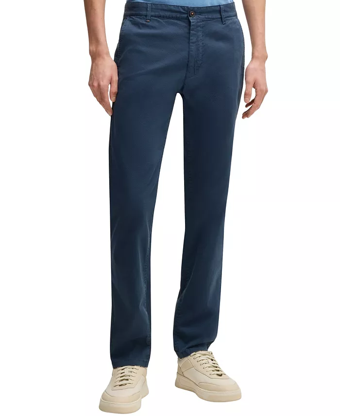 

Мужские брюки из эластичного хлопка с микроузором, Slim-Fit Hugo Boss, синий