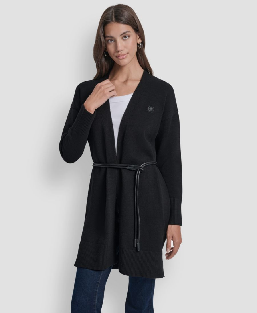 

Женский кардиган свободного кроя с поясом и открытой передней частью DKNY Jeans, Black