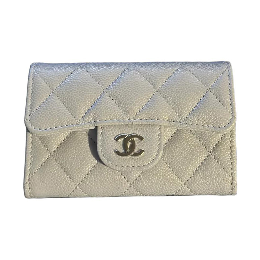 

CHANEL Блестящий картхолдер из телячьей кожи с тиснением под зерно для женщин белый