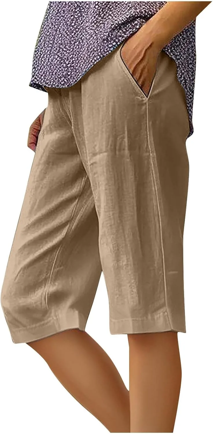 

Летние бермуды женские knee length 2025 trendy cotton linen