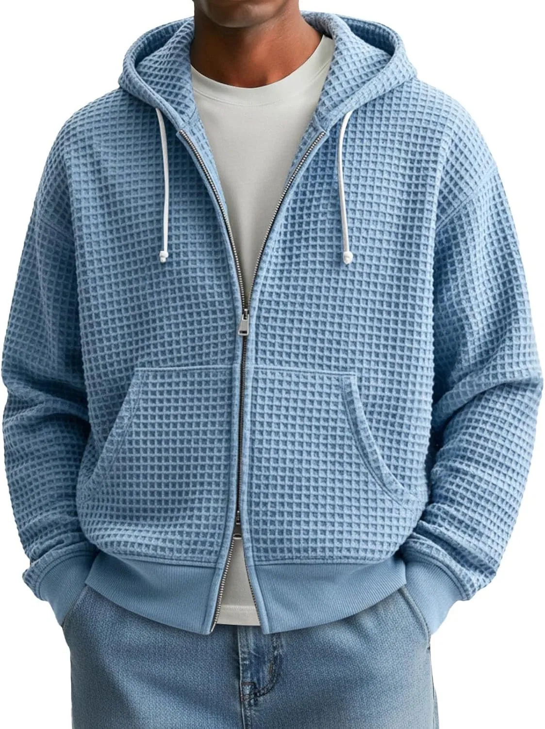 Худи мужское на молнии, плед, Generic, Sky Blue