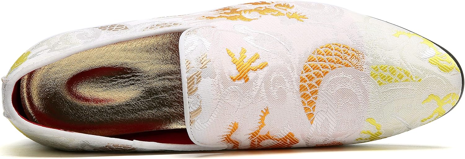 Мокасины Santimon Mens Penny Loafers с вышивкой, повседневные слипоны для вождения, свадебные и выпускные туфли, смокинговые тапочки, оранжевый — фото 3