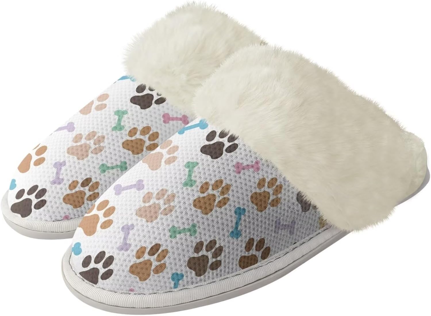 

Мягкие тапочки для женщин и мужчин, зимние теплые домашние тапочки на скользкой подошве, унисекс, мягкие плюшевые, закрытый носок, для дома, ванной или отеля Watdotory, Dog Paw Bone