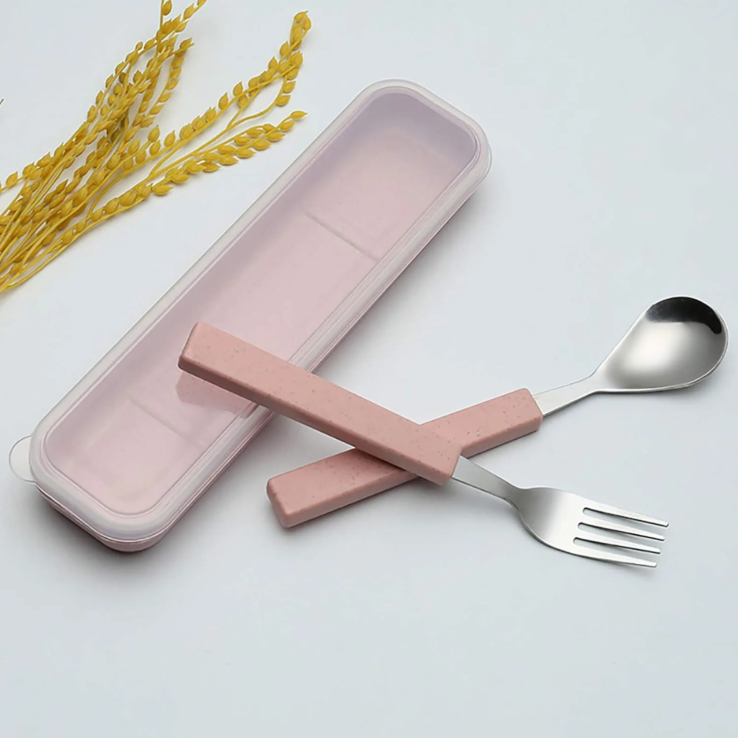 VANRA 2-Piece детский набор столовых приборов 18/10 из нержавеющей стали, ложка и вилка для детей, с дорожным чехлом (Chrome Finished, Pink) — фото 2