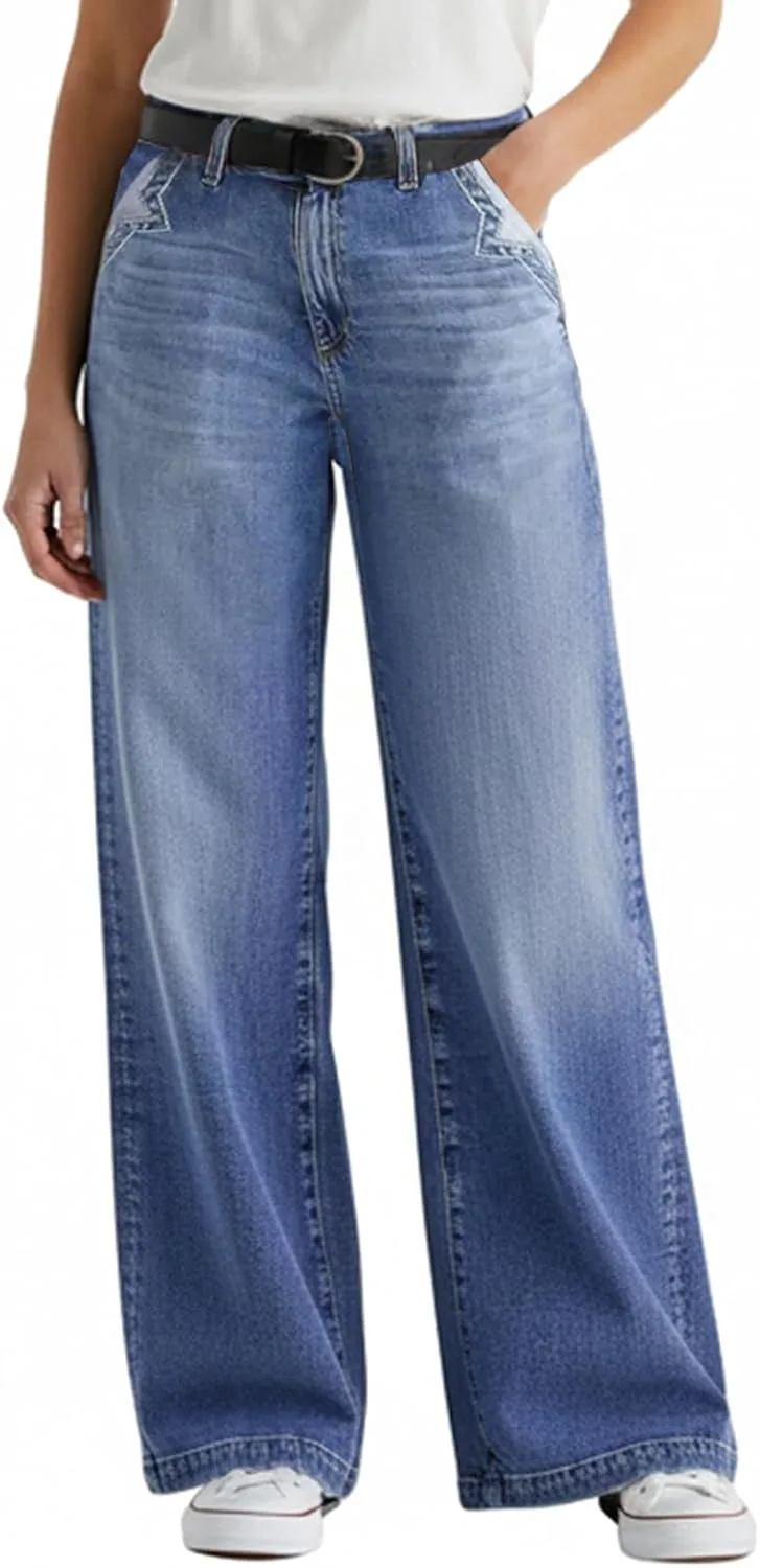 

Джинсы женские Wide Leg Mid Rise Baggy Straight Wash Casual Denim без пояса Madrirdma