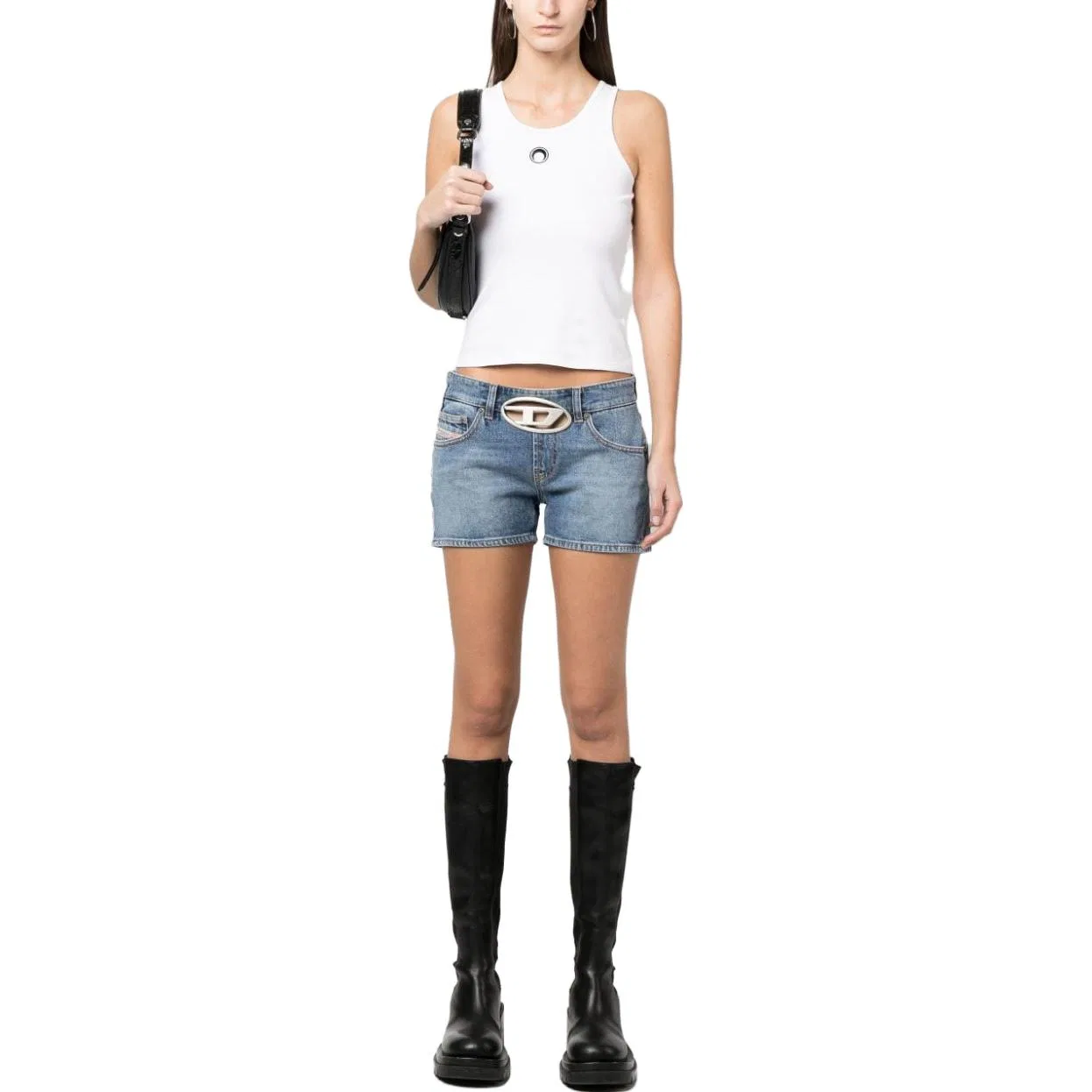 Джинсовые шорты с вырезами и пряжкой DIESEL синие — фото 3
