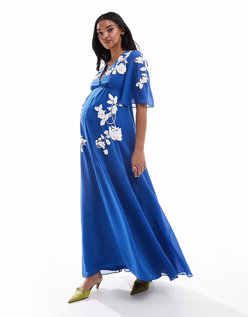 

Платье макси для беременных Hope & Ivy с глубоким вырезом спереди, синего цвета Hope & Ivy Maternity