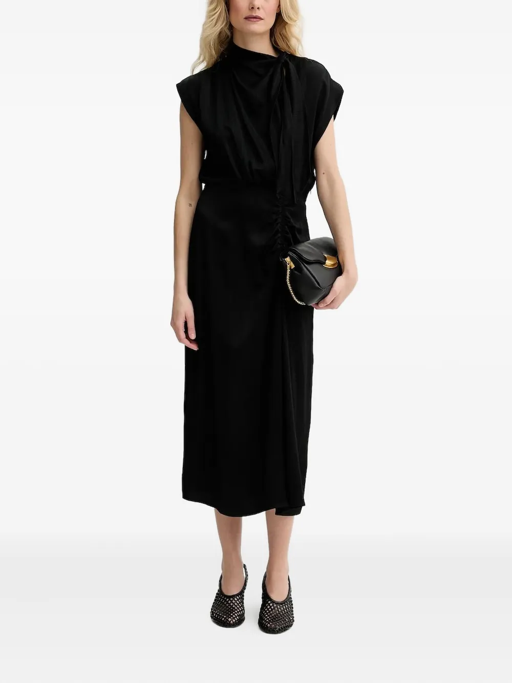 

Платье миди со сборками на воротнике Sessùn, черный