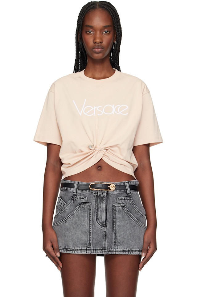 

Футболка кроп с логотипом в виде английской булавки, реплика 1978 года Versace, бежевый