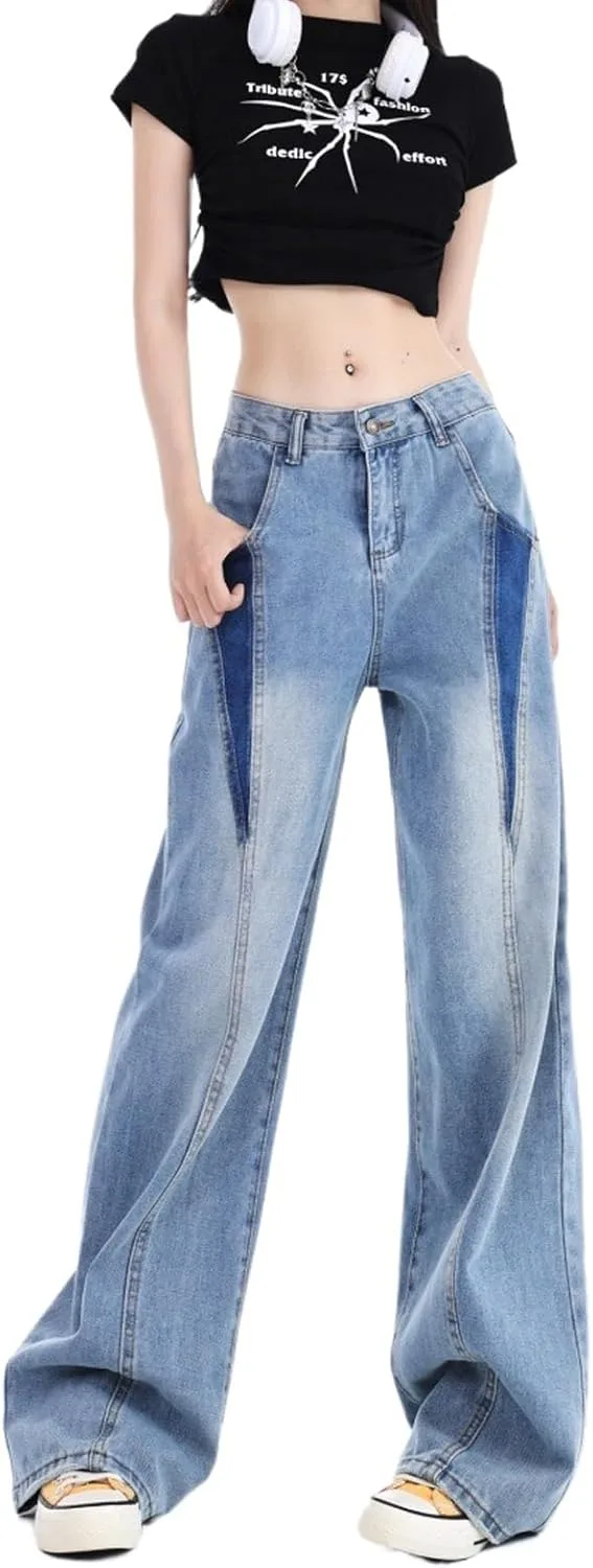 

Viatabuna женские джинсы baggy streetwear mid rise straight wide leg casual loose boyfriend y2k