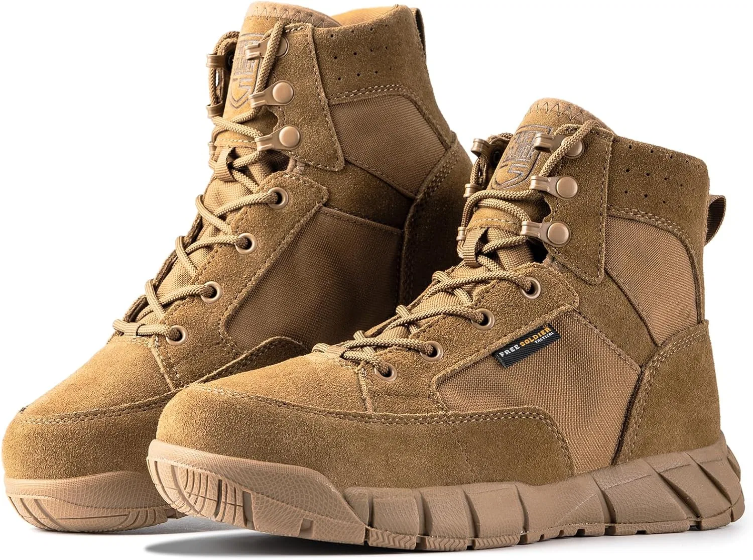 Сверхлегкие военные тактические ботинки FREE SOLDIER Herren Stiefeletten Arbeit Stiefel Knöchelhoch 6 дюймов Zoll Spitze bis atmungsaktiv Desert Boots, Brown Thin Cut