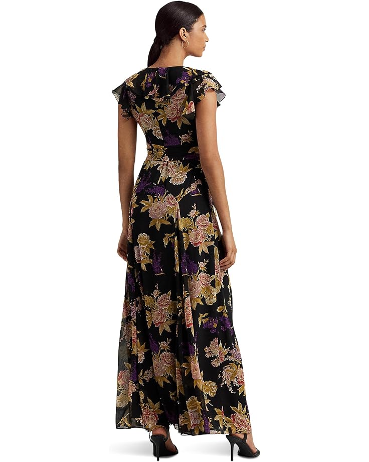 

Платье LAUREN Ralph Lauren Floral Belted Crinkle Georgette Gown, цвет Black/Tan/Multi