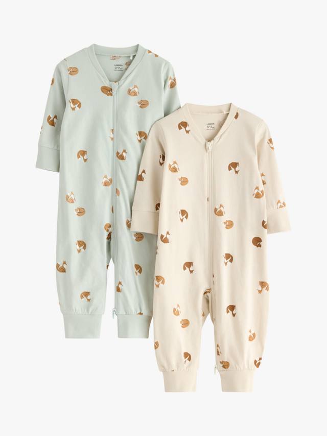 

Детский хлопковый комбинезон с молнией и принтом лисы Lindex, Light Aqua