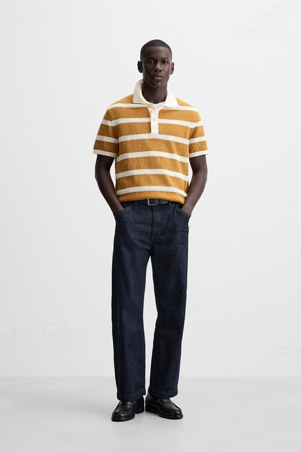 

Полосатая трикотажная футболка поло ZARA, цвет mustard