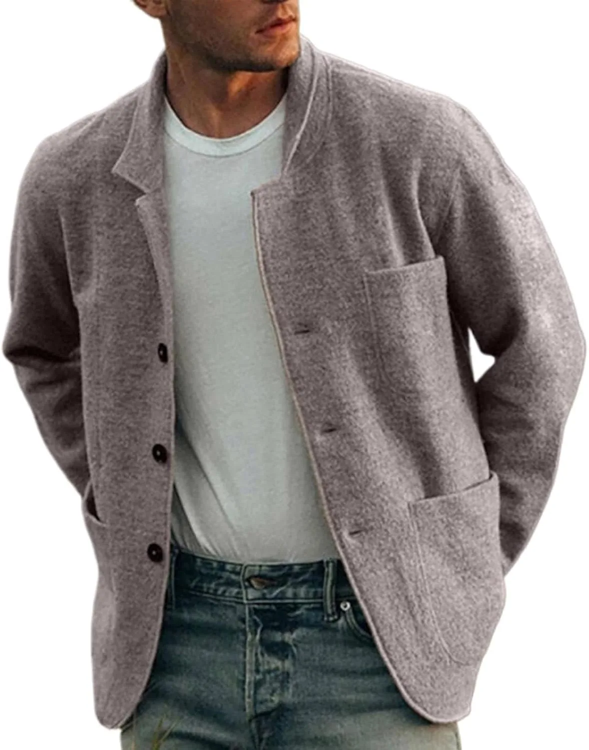 

ZYXTIM мужской кардиган с воротником шаль, шерстяной микс, с пуговицами, V-образный вырез, карманы, Plus Size