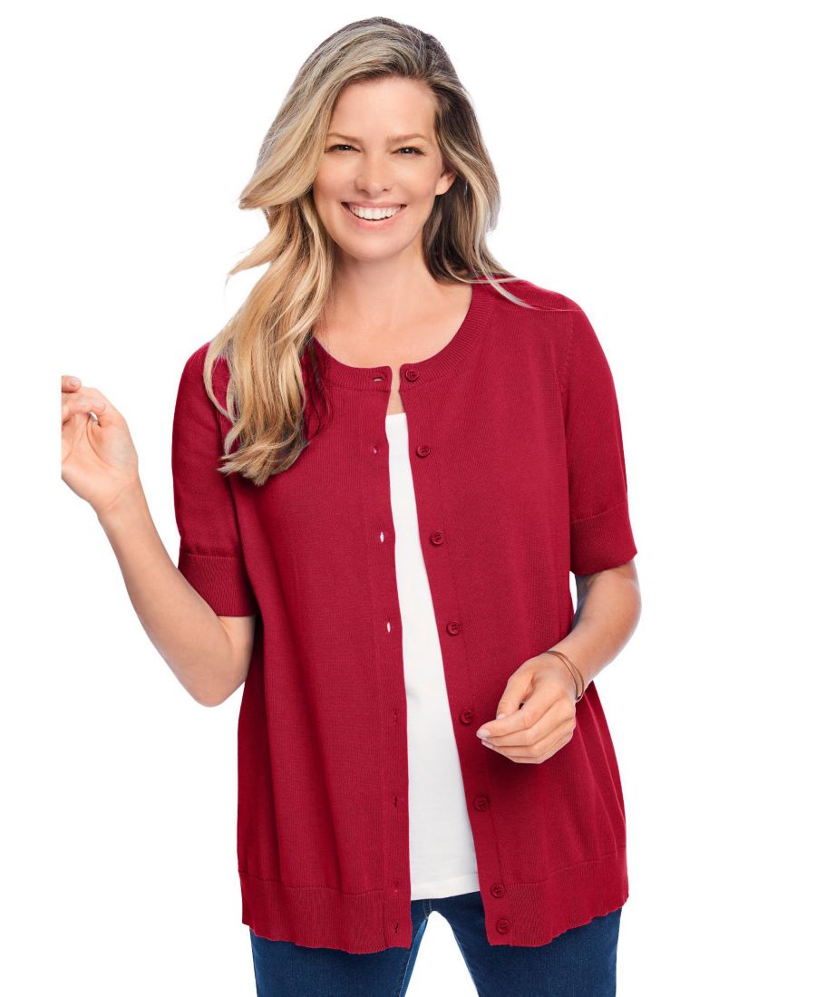 

Женский кардиган Within Perfect с рукавами до локтя Woman Within, Classic red