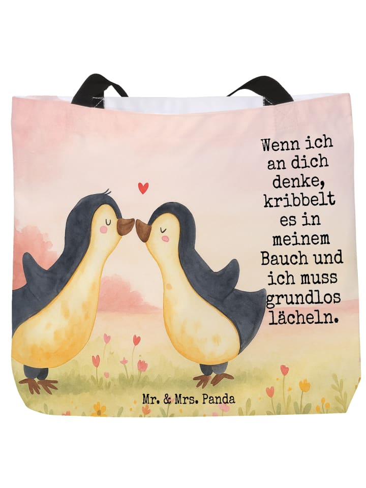 

Mr. & Mrs. Panda Сумка с изображением поцелуя пингвина и надписью белого цвета