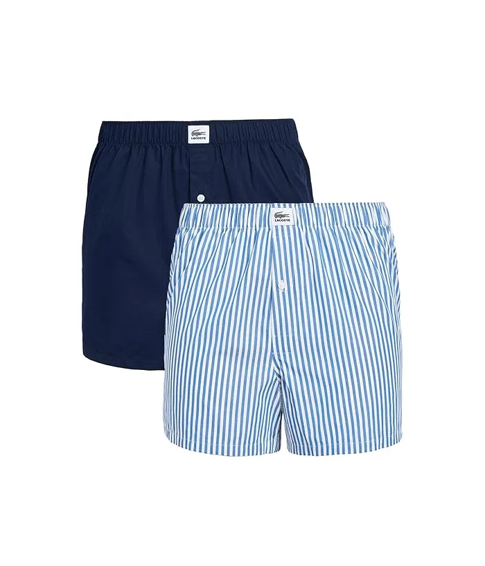Трусы Lacoste 2-Pack Cotton Poplin Boxers, Blue/White/Navy Blue