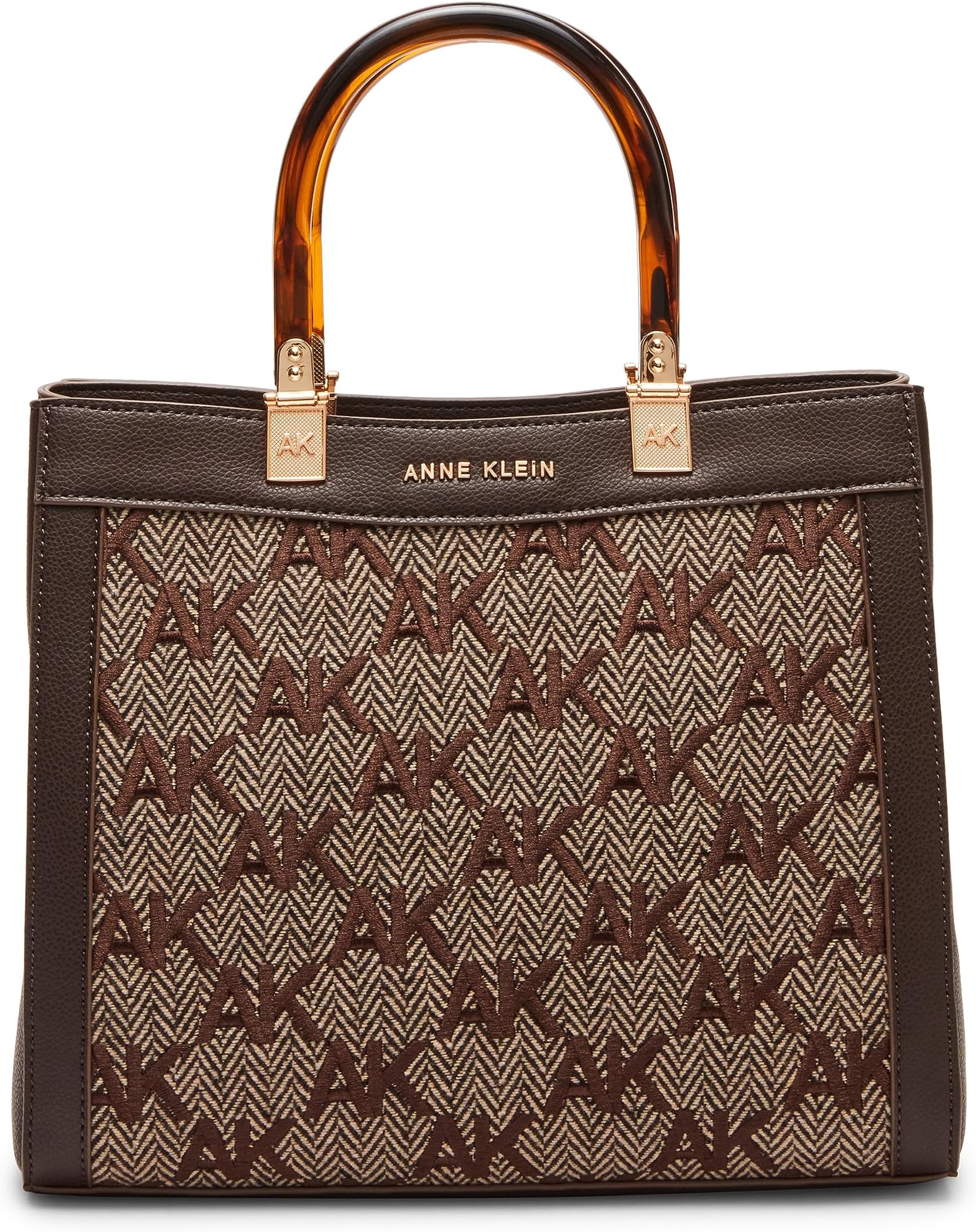 

Сумка Anne Klein Embroidered Herringbone Convertible Satchel, цвет Espresso/Brown/Tan Multi/Tortoise Handles