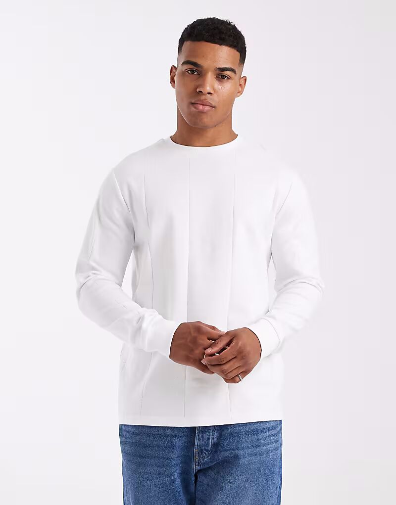 

Футболка с круглым вырезом и длинными рукавами в белый цвет с широким рубчиком Asos Design