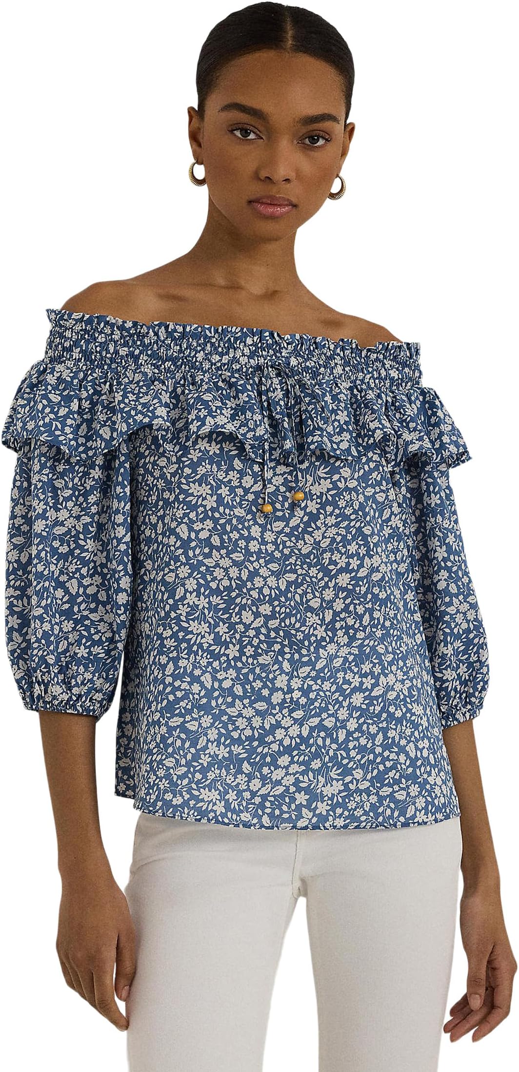 

Блуза Lauren Ralph Lauren Floral Voile Off-the-Shoulder Blouse, цвет Blue/Cream