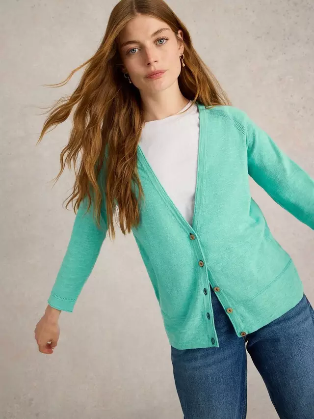 

Кардиган White Stuff Naria Linen Blend V-Neck, цвет teal