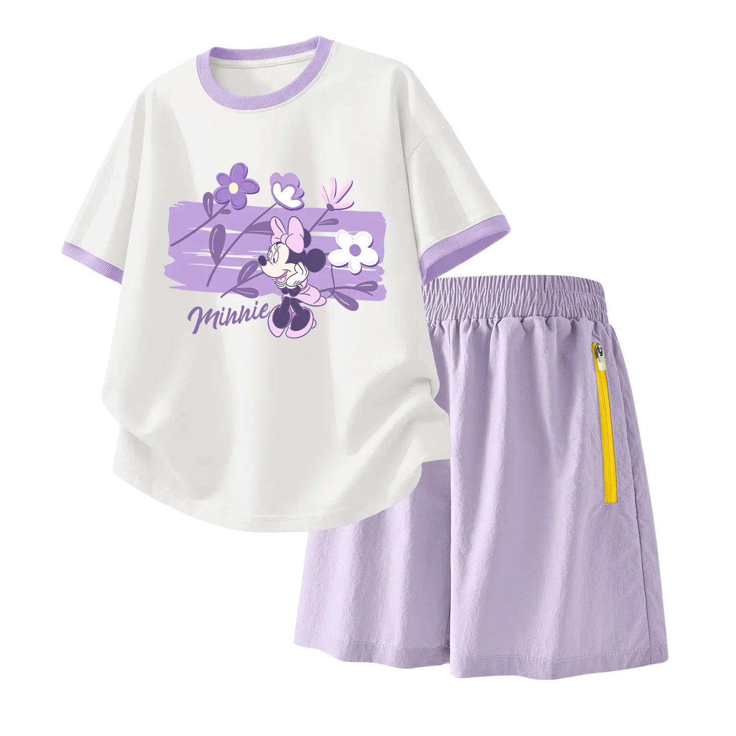 Детский спортивный костюм Casual Sportswear 2 Piece Set Disney, Di Chao Heather White Purple+Solid Color Taro Paste Purple