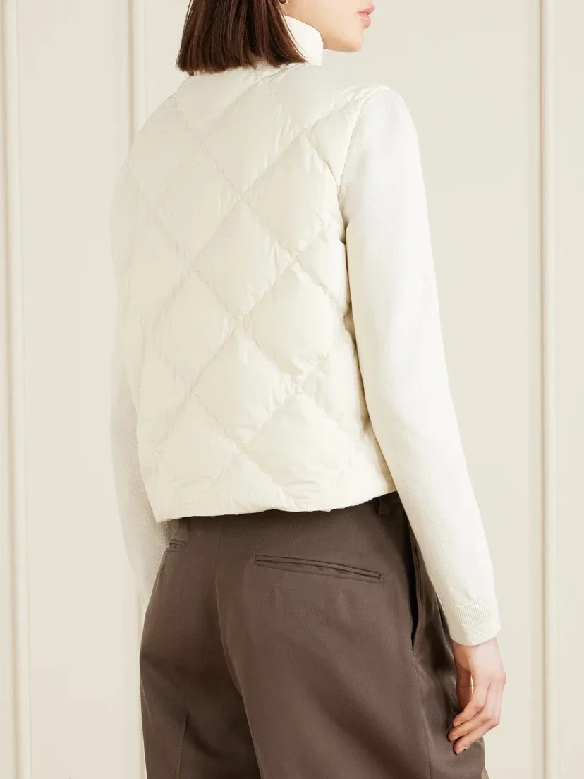 Укороченный вязаный и стеганый пуховый кардиган из плотной ткани MONCLER, белый — фото 4