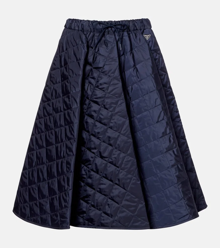 Стеганая юбка миди из нейлона Re-Nylon Prada, синий