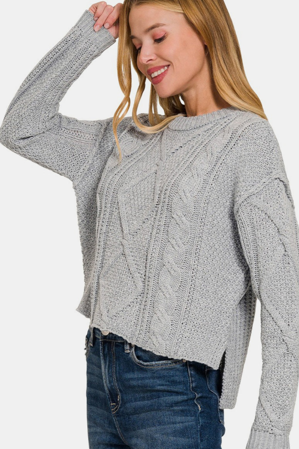 

Укороченный свитер с асимметричным кроем и разрезами по бокам FASHNZFAB, цвет h grey