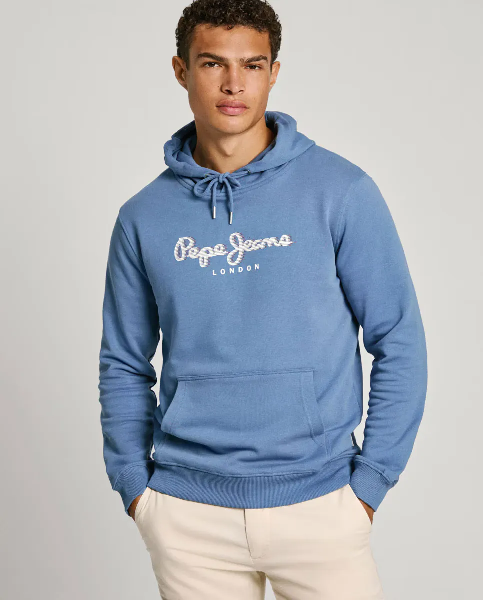 

Мужская толстовка с регулируемым капюшоном и принтом логотипа Pepe Jeans, синий