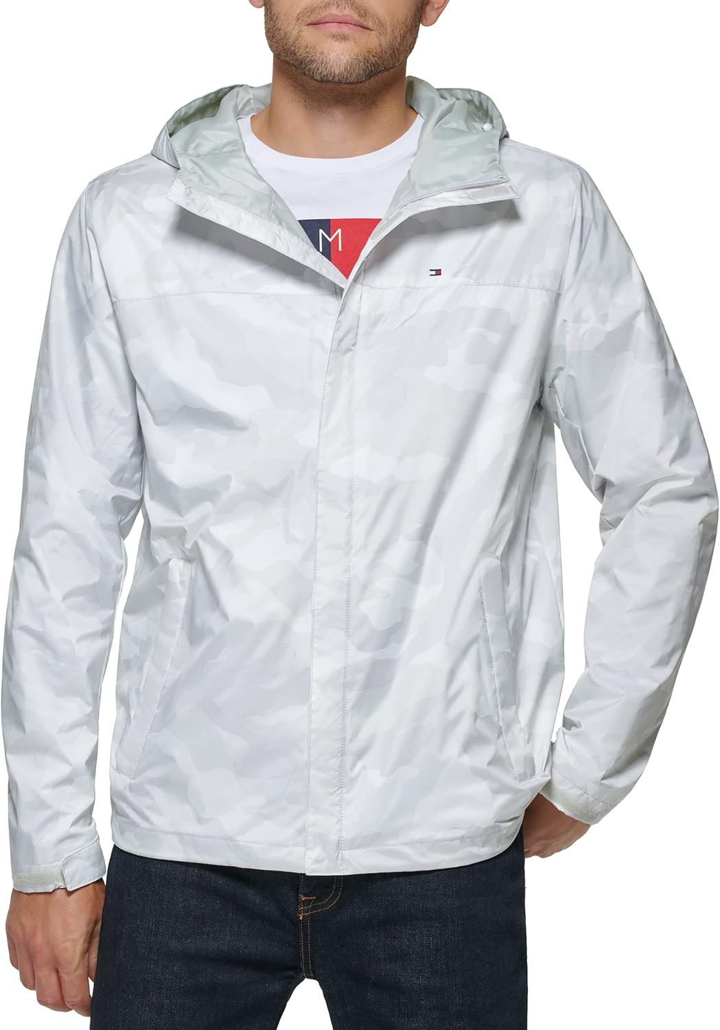 

Мужская легкая дышащая водонепроницаемая куртка с капюшоном Tommy Hilfiger, Ice Camouflage