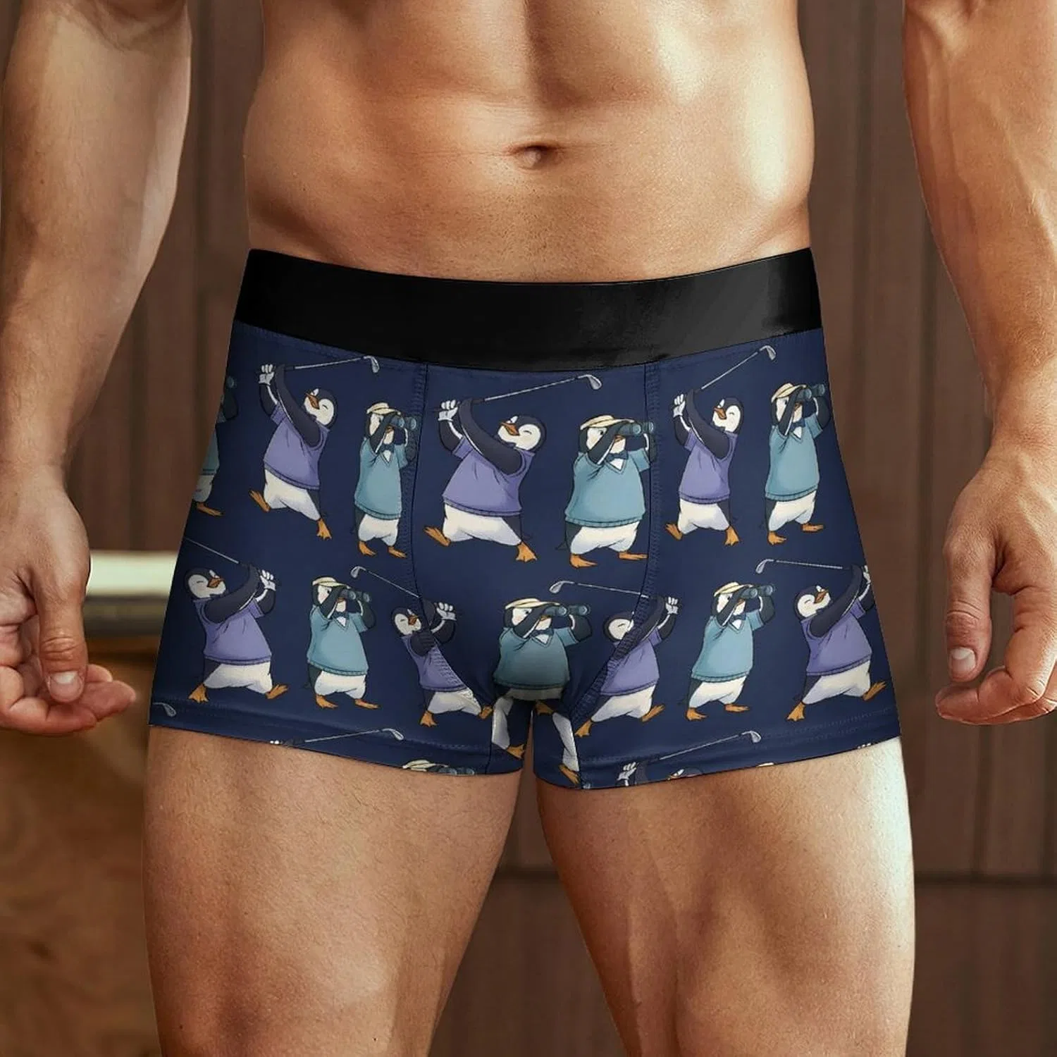 Боксеры с принтом пингвины играют в гольф, Men’s Boxer Briefs Novelty Animal Forest Fitness Underwear for Men No Fly Breathable Moisture Wicking Quick Dry Boxer Shorts, Penguins Playing Golf — фото 2