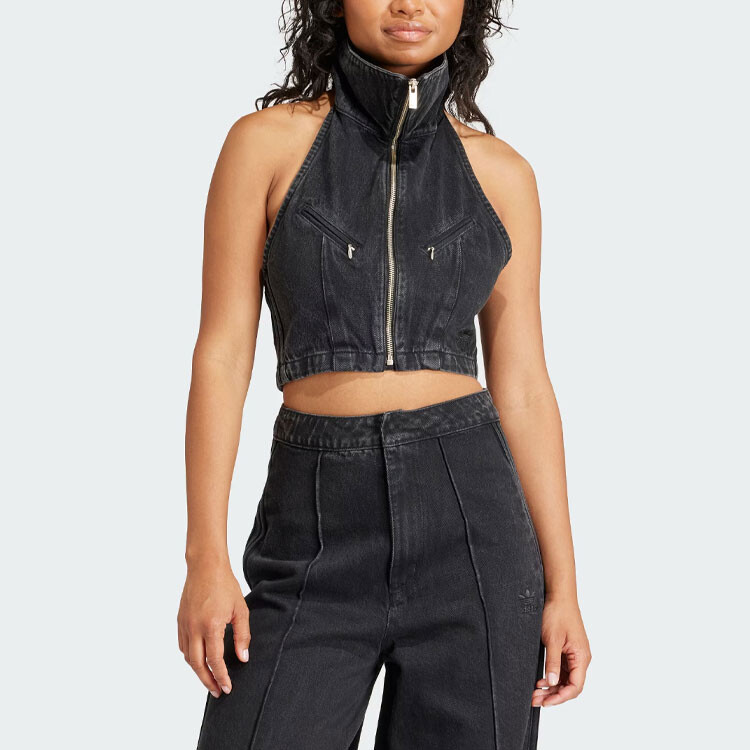 Женский жилет Adidas Originals Fashion Montreal Denim Cropped, черный — фото 2