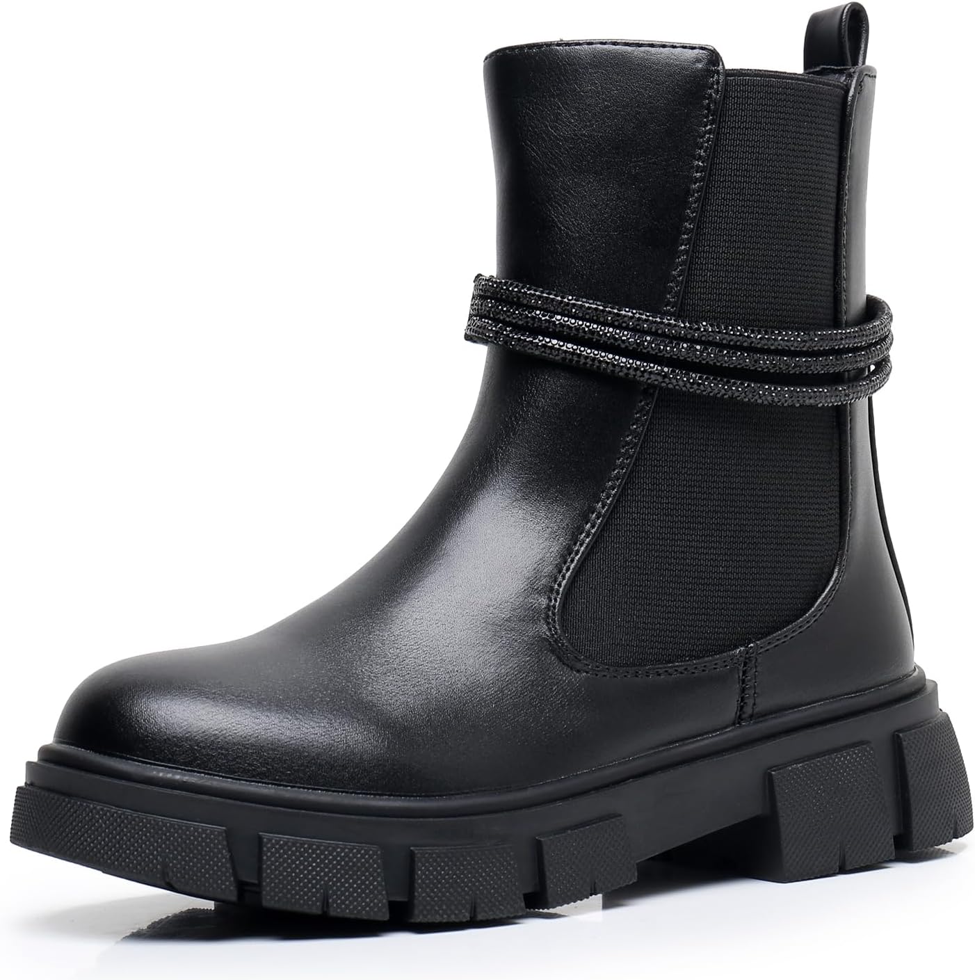 

Детские ботинки Apakowa для девочек, модные ботильоны с боковой застежкой-молнией (младший/старший ребенок), Black-Fs727