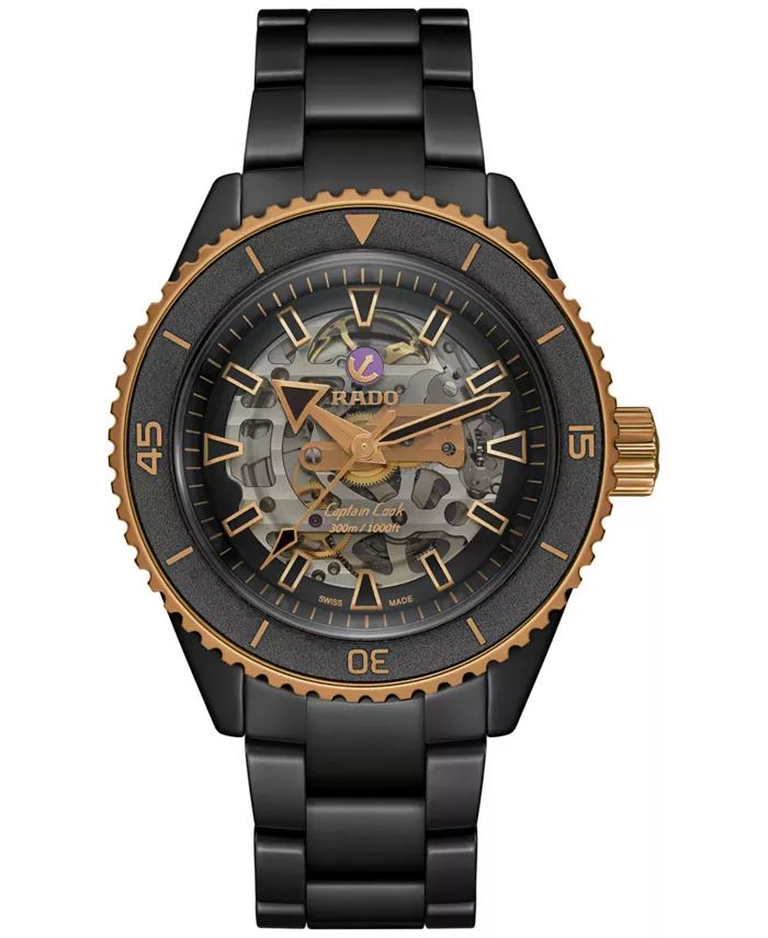 

Мужские швейцарские автоматические часы Rado Captain Cook Skeleton с черным высокотехнологичным керамическим браслетом, 43 мм
