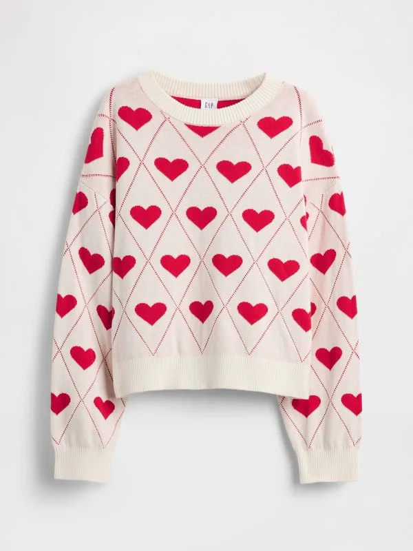 Детский свободный свитер с графическим принтом и круглым вырезом Gap, Modern Red — фото 4