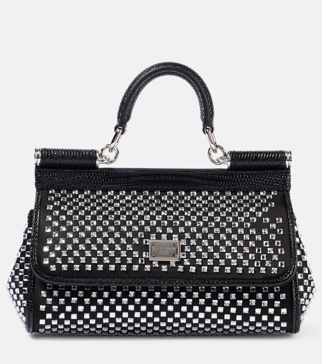 

Сумка-тоут Sicily Small из атласа с декором Dolce&Gabbana, цвет nero/crystal