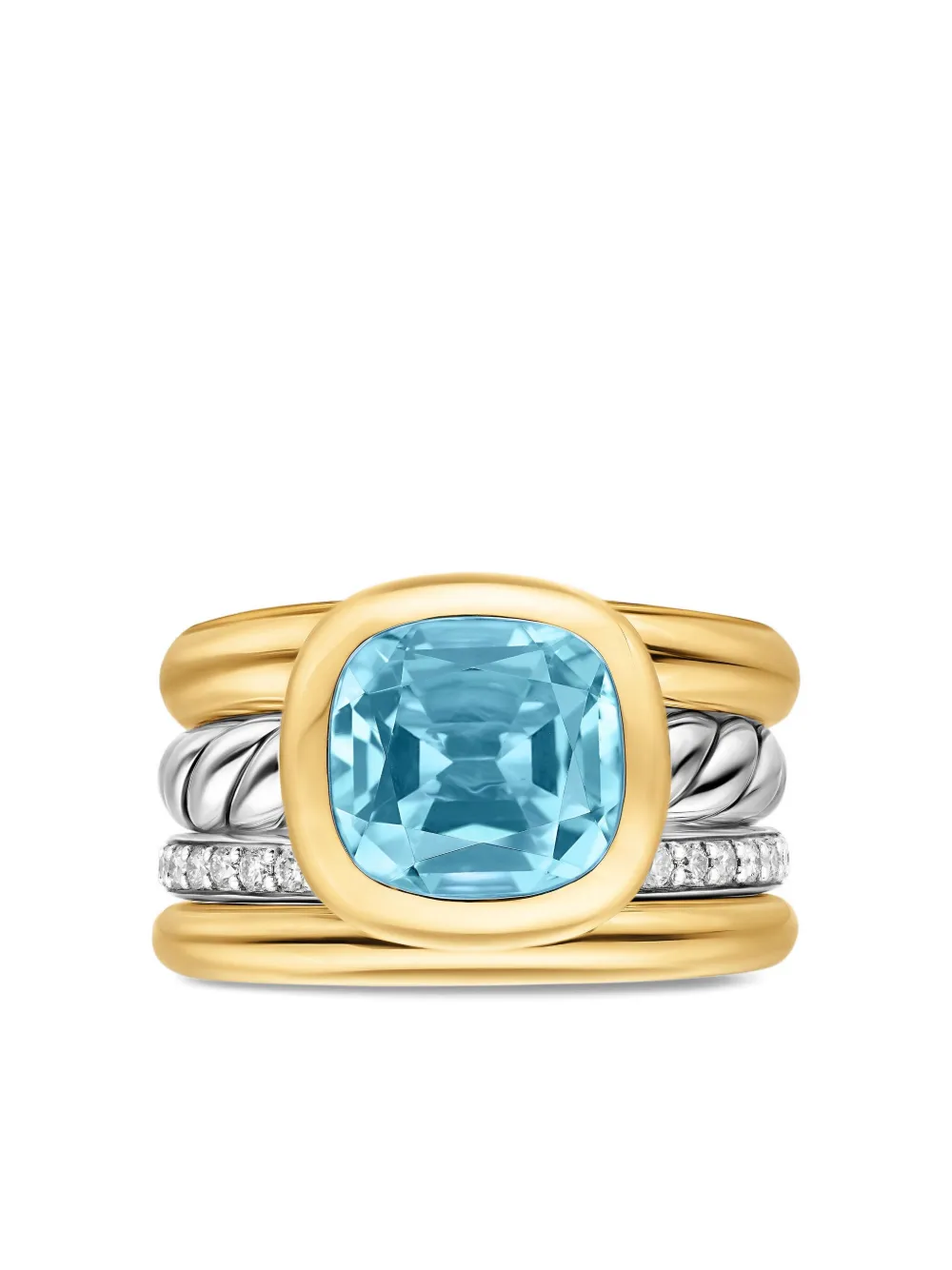 

Кольцо DY Mercer Four Row из желтого золота и серебра с бриллиантами и топазом David Yurman, серебяный