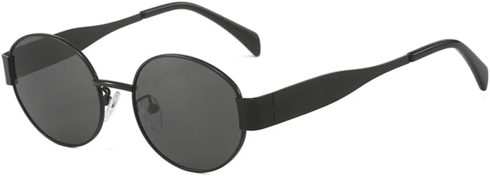 

Модные солнцезащитные очки в металлической оправе овальной формы с защитой от УФ-излучения UV400 в стиле панк и Y2K, черные, для женщин и мужчин KTUCN, Black-black