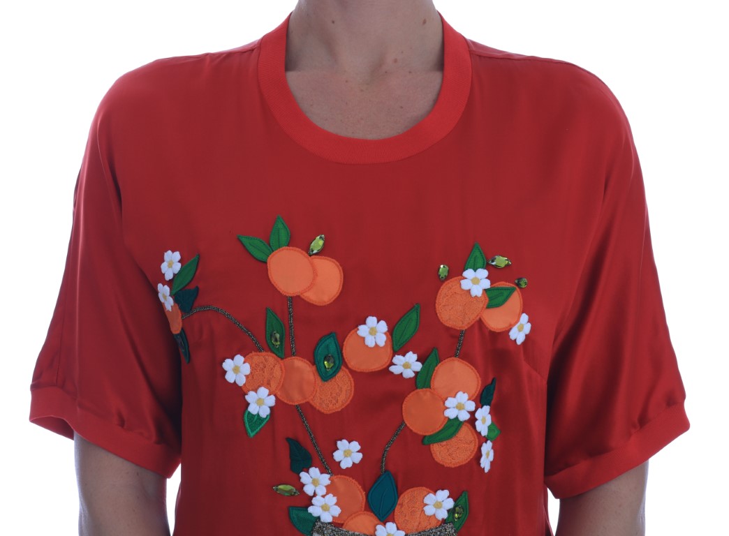 Элегантная красная шелковая блузка, украшенная кристаллами Dolce & Gabbana, красный — фото 3