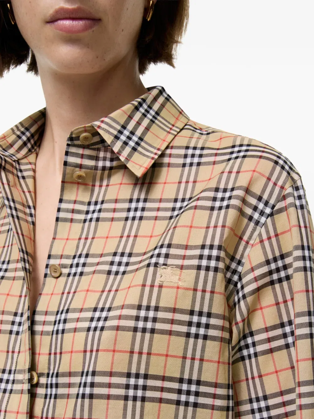 Рубашка Burberry, классическая, клетчатая, бежевый — фото 3