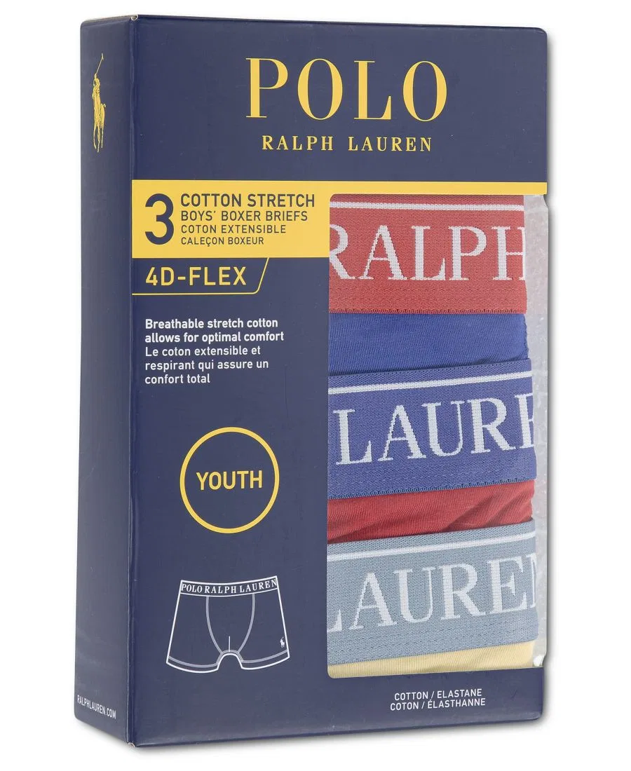 Комплект из 3 трусов-боксеров с логотипом для мальчиков 8-20 лет Polo Ralph Lauren, красный — фото 4