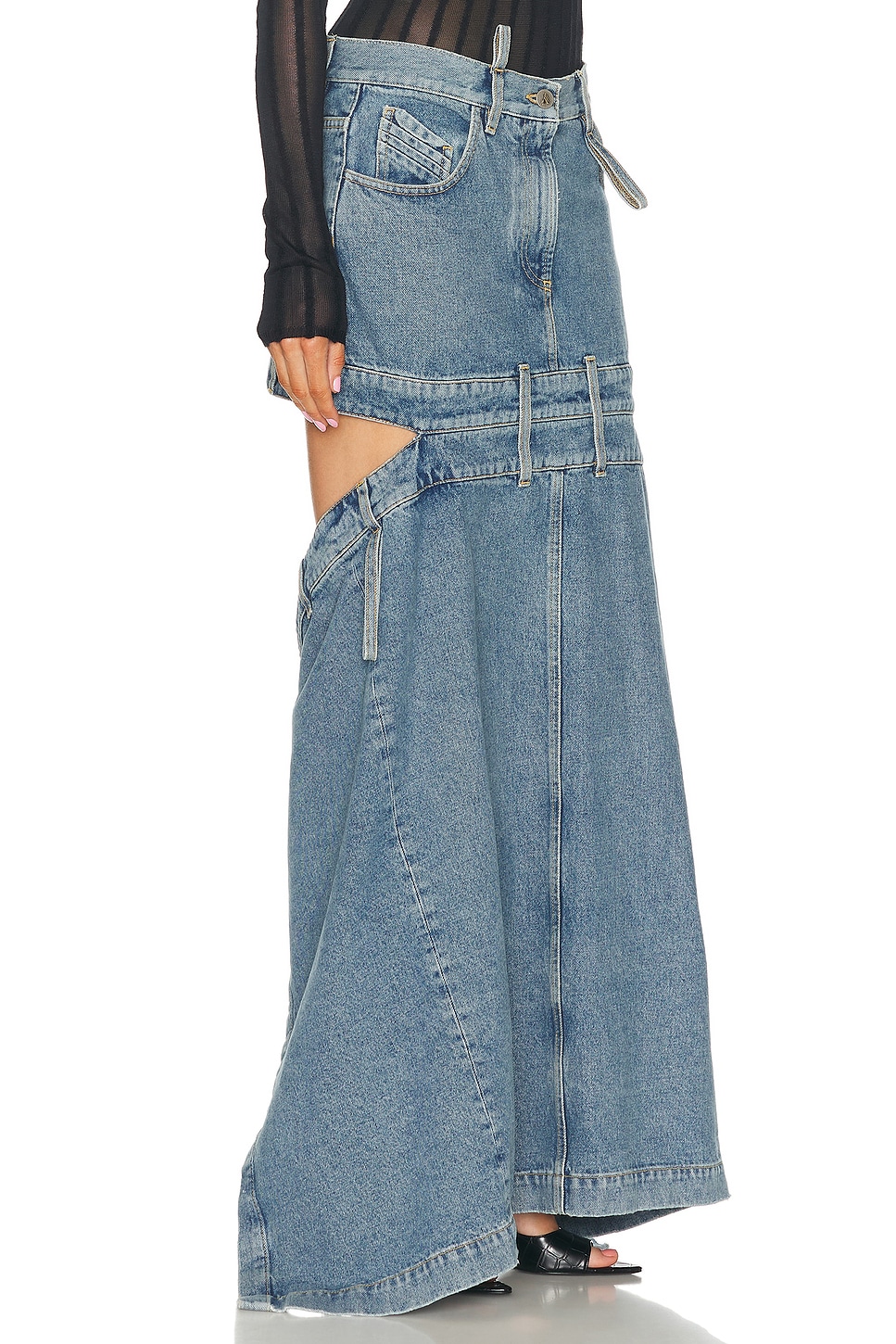 

Длинная юбка с вырезом THE ATTICO, цвет Light Blue Denim