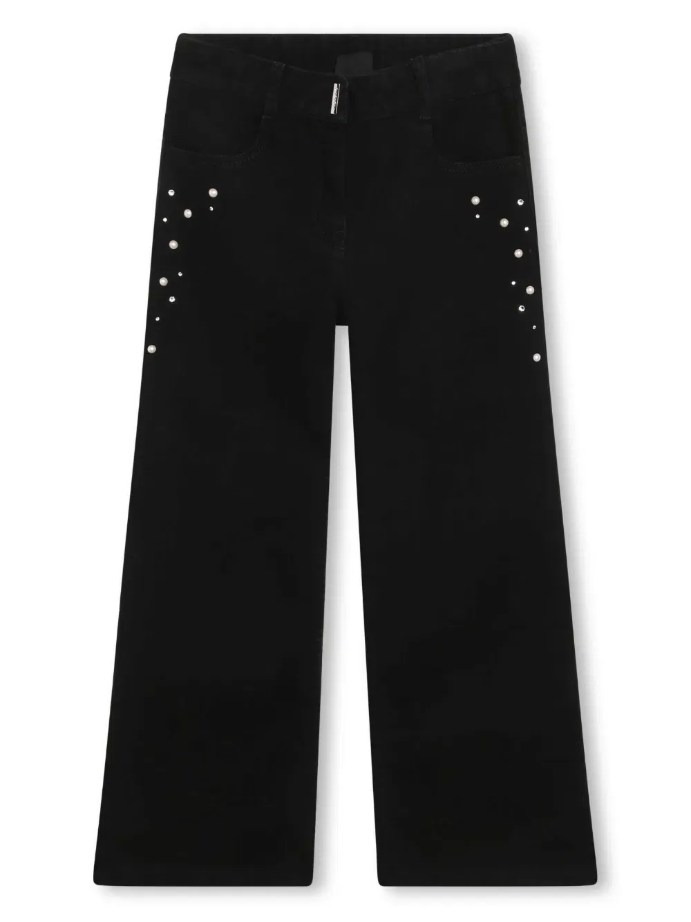 Джинсы с широкими штанинами, украшенные жемчугом Givenchy Kids, черный