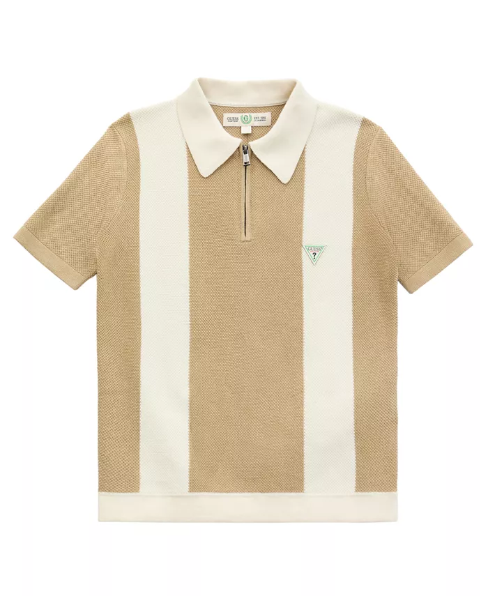 

Рубашка-поло Big Boys Stripe с застежкой-молнией на четверть длины GUESS, коричневый/бежевый