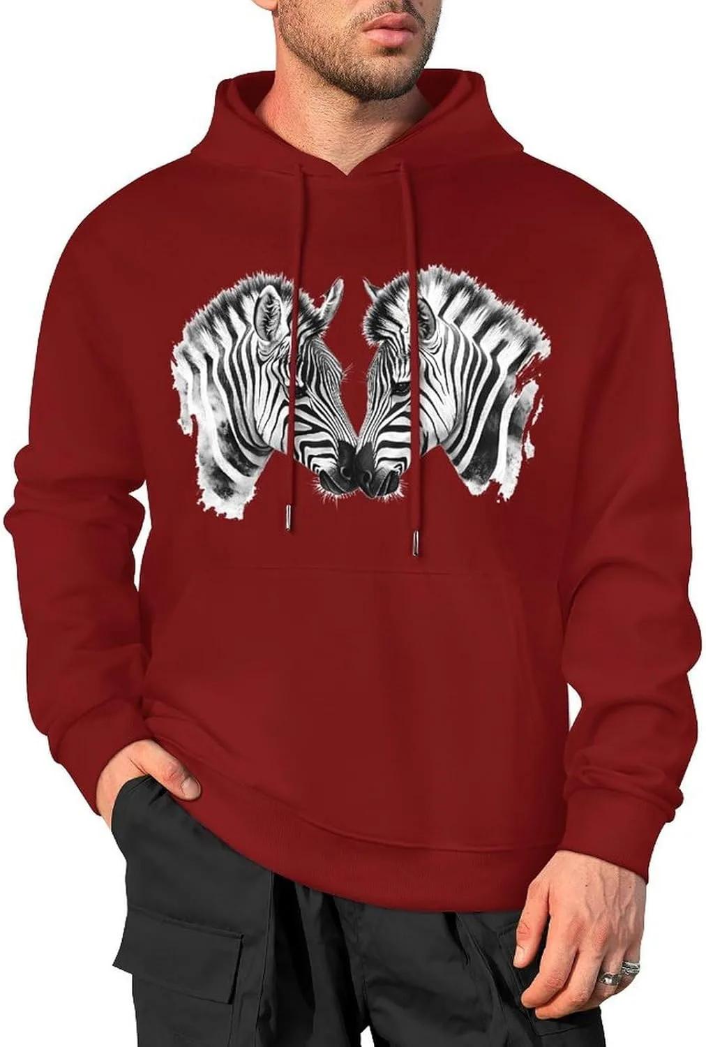 Толстовка с капюшоном Two Zebras для мужчин, хлопковый пуловер с карманом Generic, темно-багровый